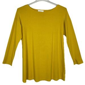Bryn Walker Bamboo Blend Tunic Top Size S Mustard Gold T Shirt Lagenlook Casual